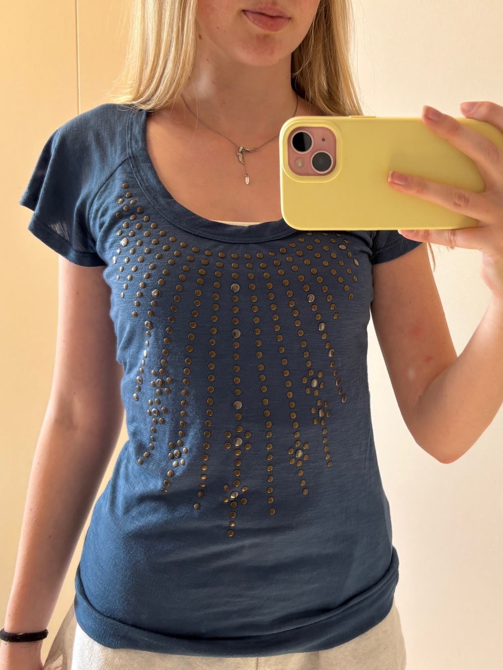 725 Blue Studded Women's Scoop Neck Top